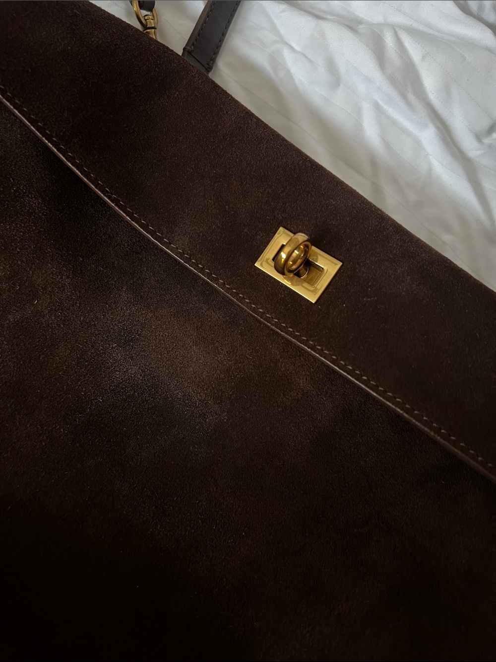 Etsy Classic Dark Brown Suede Top-Handle Bag - Picture 3 of 9